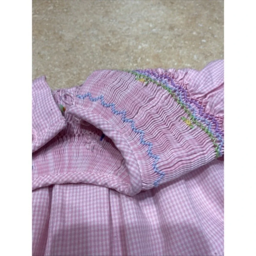 Rosalina Collection Pink Checked Bishop Smock Dress 12m Dress Bunnies/Easter 822